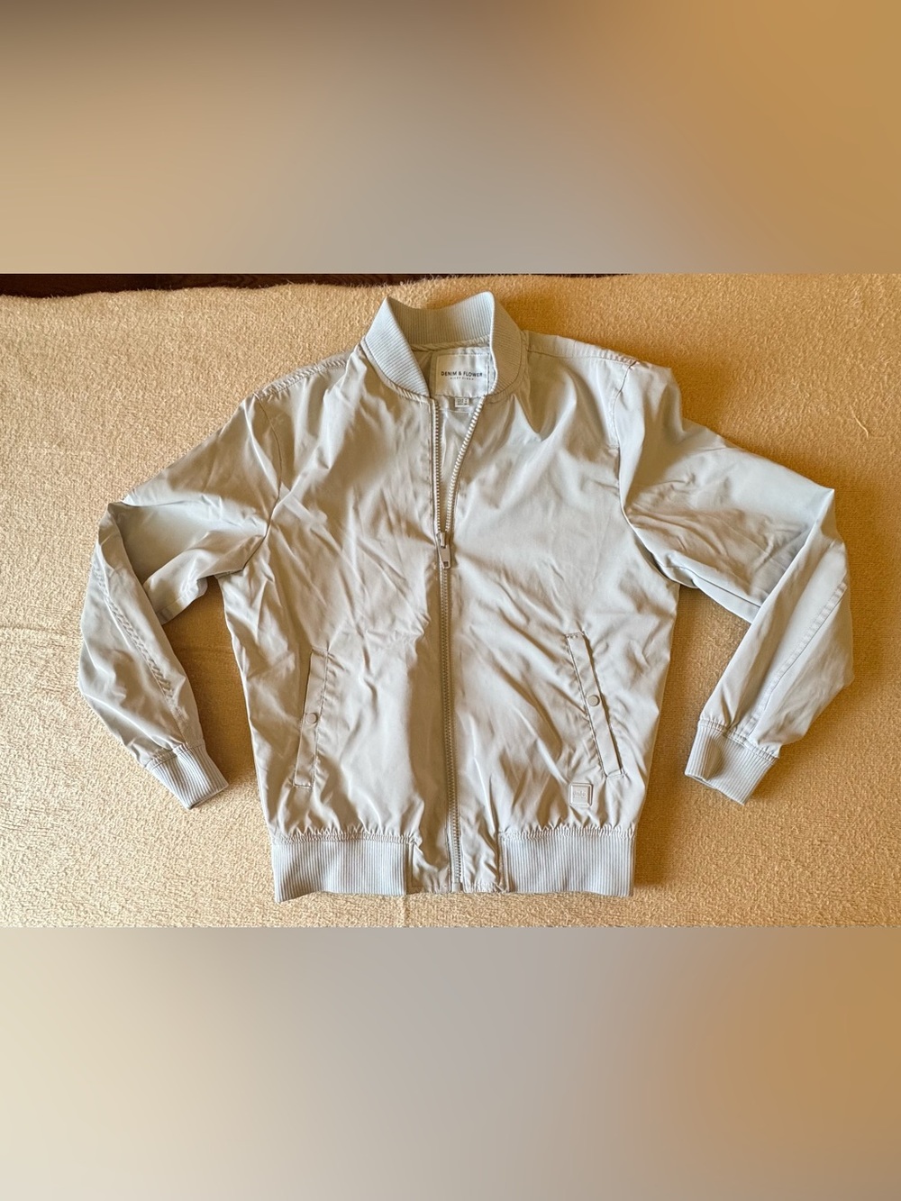 Denim & Flower Men's Pale Cream Bomber Jacket
